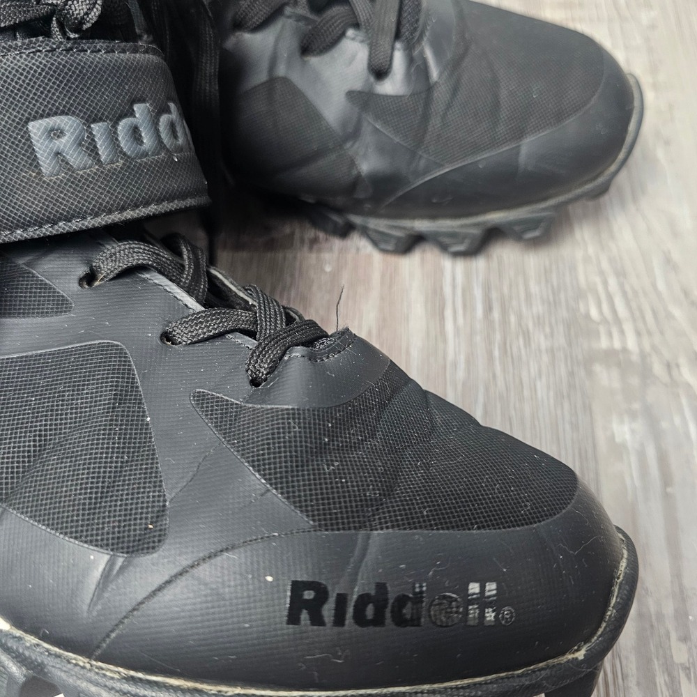Riddell Heater Mid Strap RM Football Cleats Men 7.5D Black White Mid Top Shoes - Picture 13 of 15